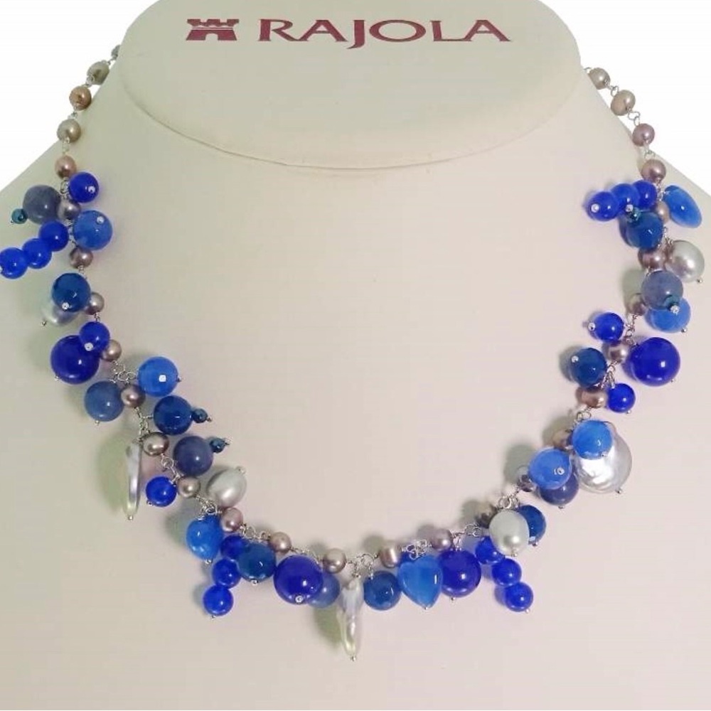 Sterling pearl blue agate Necklace Italy 🇮🇹